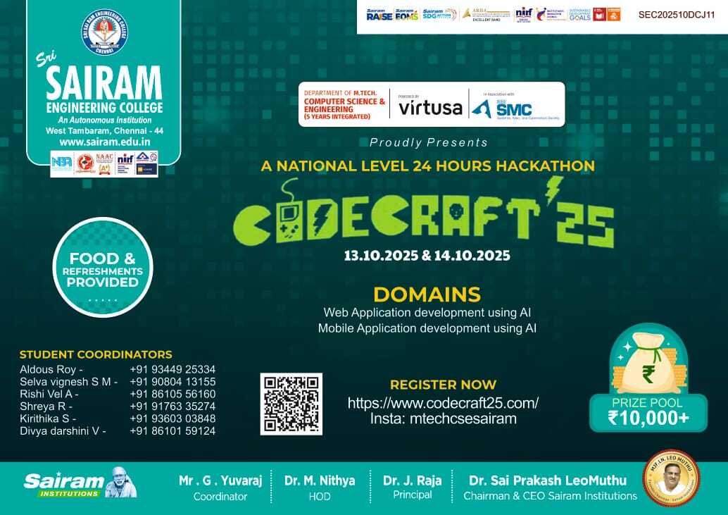CODECRAFT'25, Sri Sairam Engineering College, 24 Hour Hackathon